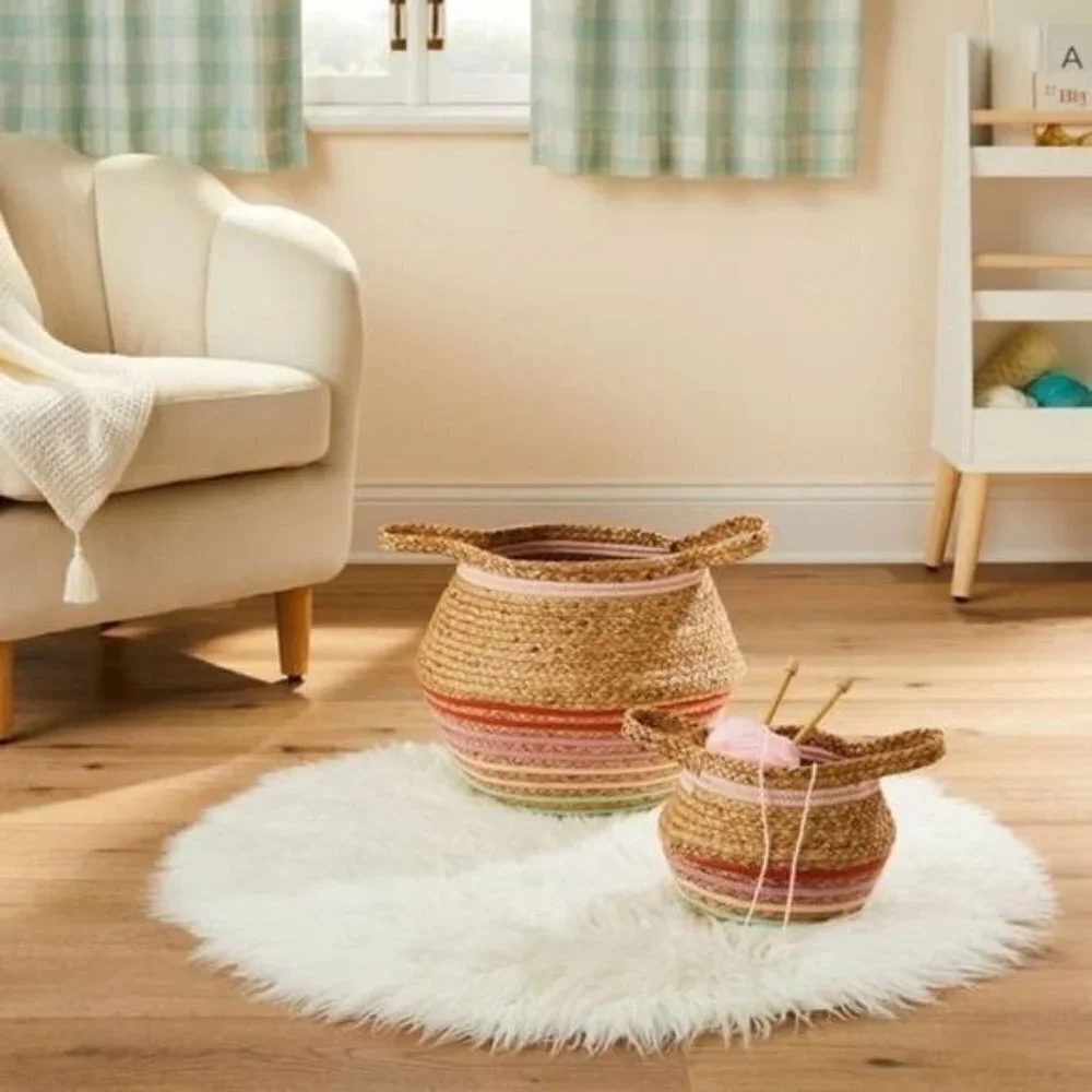 Pillowfort Large Water Hyacinth & Coiled‎ Rope Stripe Bin Collapsible - Target